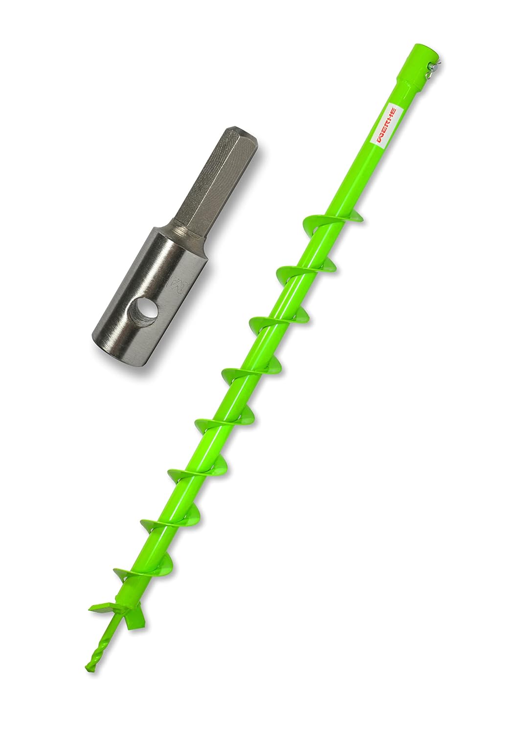 WERHE Profi Bohrer für Erdbohrer 60 mm Pfahlbohrer Brunnenbohrer präzise Bohrspitze Spiral eco Farbe
