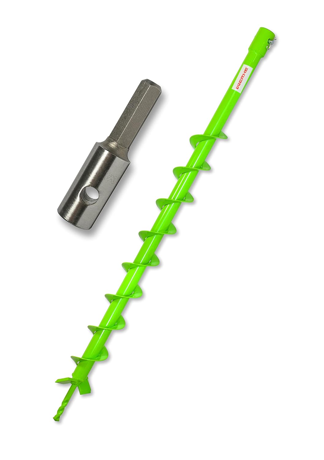WERHE® Profi Bohrer VollStahl, Erdbohrer für bohrmaschine 60 mm extrem robust mit Hex Adapter - Pfah