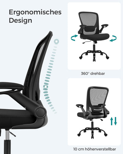 SONGMICS Bürostuhl ergonomisch, Schreibtischstuhl klappbare armlehne, 360° Drehstuhl, verstellbare L