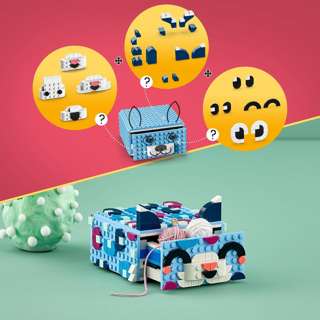 LEGO 41805 DOTS Tier-Kreativbox mit Schubfach, Mosaik-Bastelset für Kinder zum Aufbewahren von Schmu