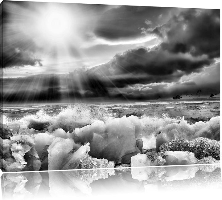 Pixxprint Monocrome, Blaues Polareis im Sonnenschein als Leinwandbild/Grösse: 100x70 / Wandbild/Kuns