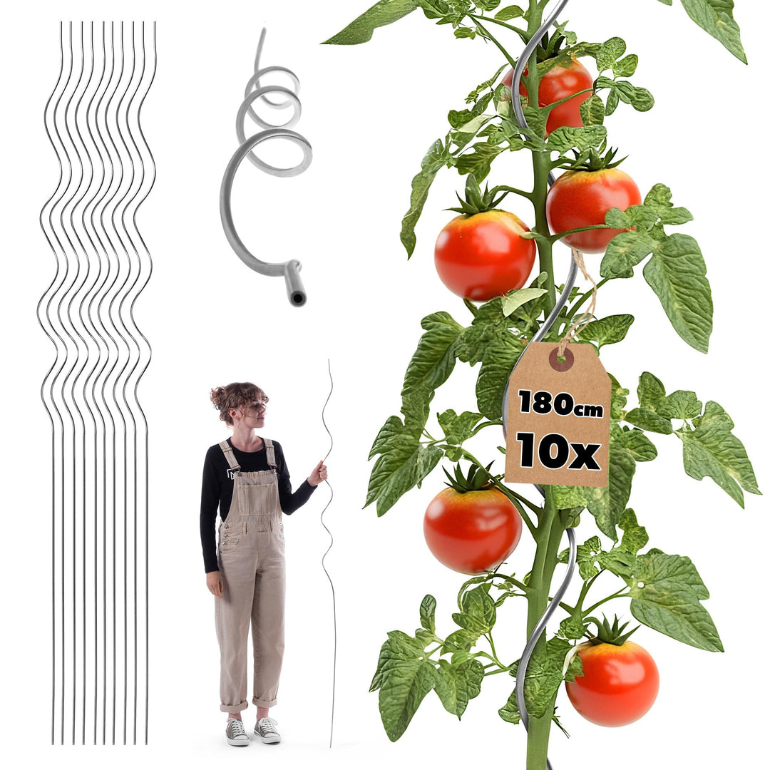 KADAX Tomatenspiralstäbe 180 cm x 6 mm, 10 Stück, Tomatenstäbe aus Aluminium, Tomaten Rankhilfe, Tom