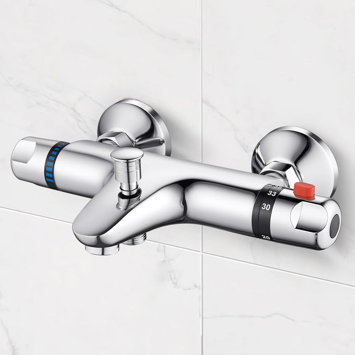 Duscharmatur mit Thermostat aus Messing, Chrom Mischbatterie und Aufputz für Badewanne und Dusche mi