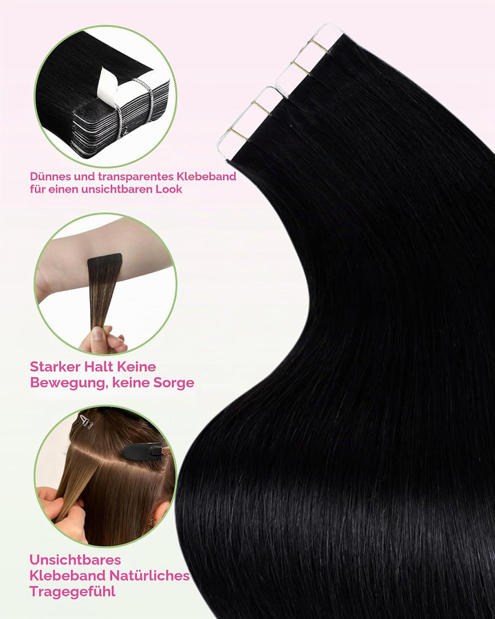 YoungSee Echthaar Extensions Tape Schwarz Tape Extensions Echthaar Schwarz Tape in Extensions Echtha