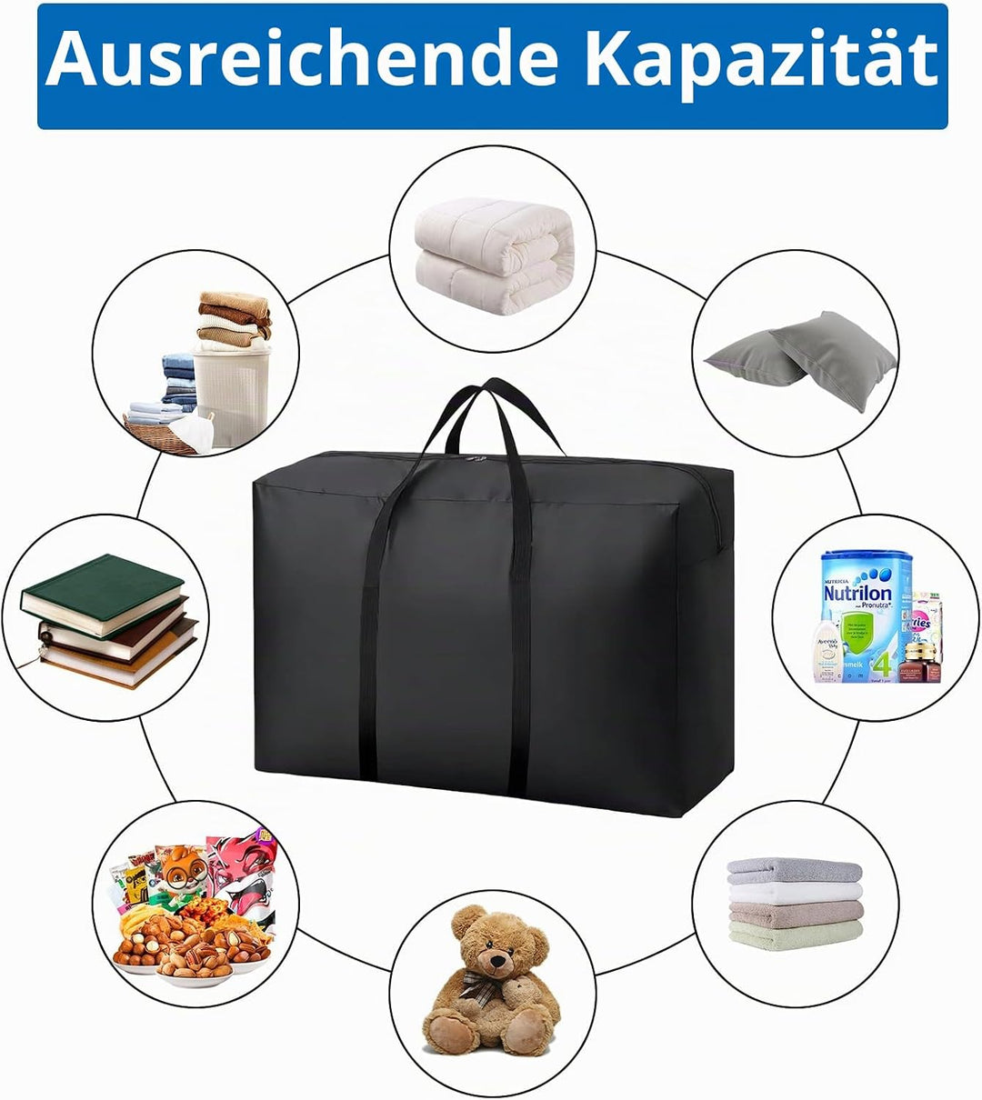 WOPPLXY 5 Stück Aufbewahrungstasche Gross, 100L Umzugstaschen mit Reissverschlüssen Handgriff, Wasse