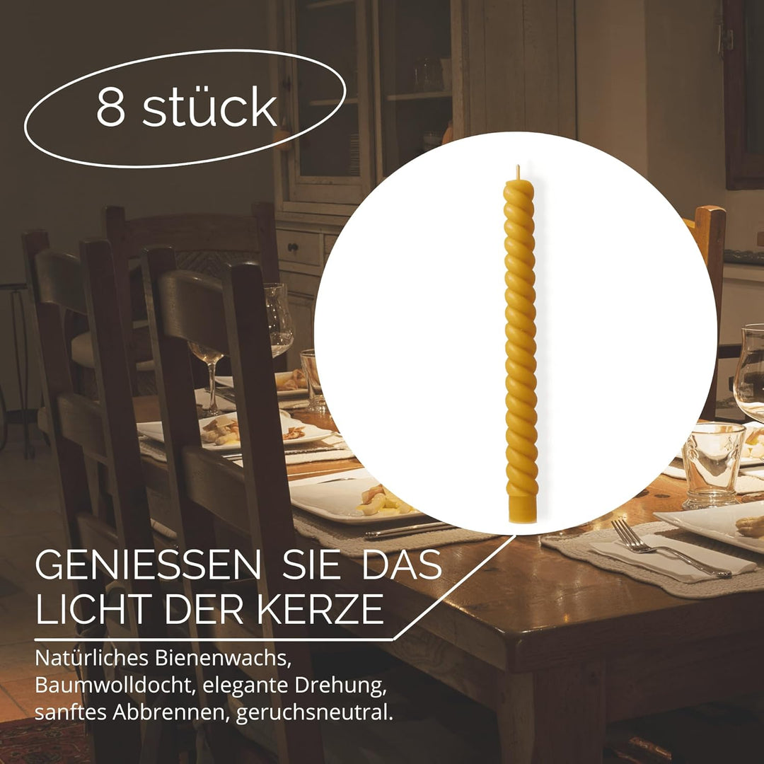 Danilovo Stabkerzen Bienenwachskerzen 8 Stück – Natürliche, Nachhaltige, Lang Brennende Bienenwachsk