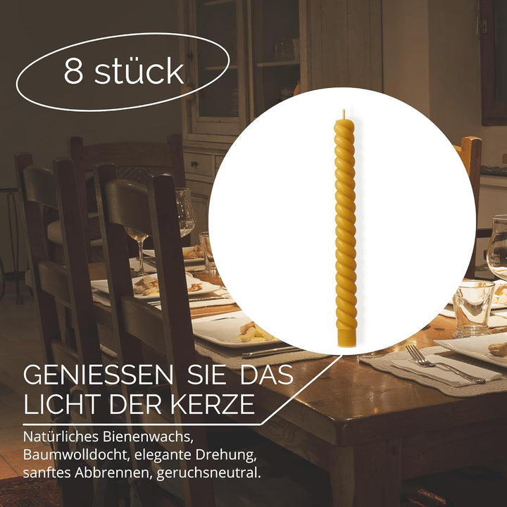 Danilovo Stabkerzen Bienenwachskerzen 8 Stück – Natürliche, Nachhaltige, Lang Brennende Bienenwachsk