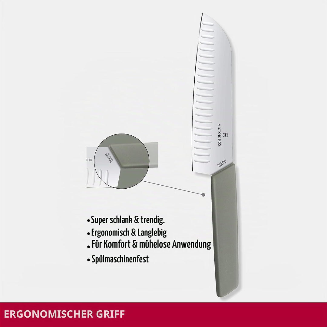 Swiss Modern Santokumesser, Kullenschliff, 17cm, olive, Blister, Olivegrün