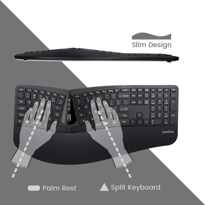 Perixx Periduo-605, Wireless Ergonomic Split Keyboard and Vertical Mouse Combo, Adjustable Palm Rest