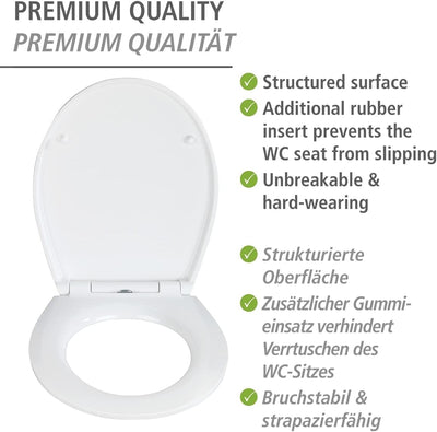 WENKO WC-Sitz Peony, hygienischer Toilettensitz mit Absenkautomatik und Fix-Clip Befestigung, WC-Dec