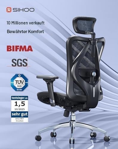 SIHOO M57 – Ergonomischer Bürostuhl mit Verstellbarer Lendenwirbelstütze, Netz-Schreibtischstuhl mit