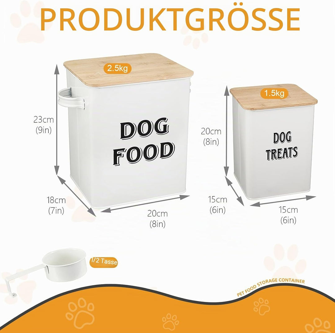 Pethiy - Hundefutter und Hundeleckerlis Behälter,Futtertonne mit Schaufel,Eng anliegende Holzdeckel,