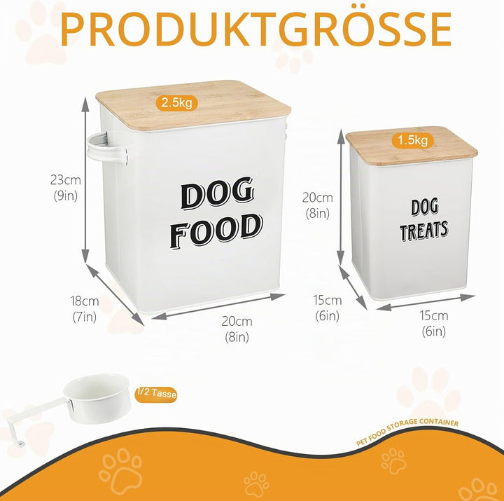 Pethiy - Hundefutter und Hundeleckerlis Behälter,Futtertonne mit Schaufel,Eng anliegende Holzdeckel,