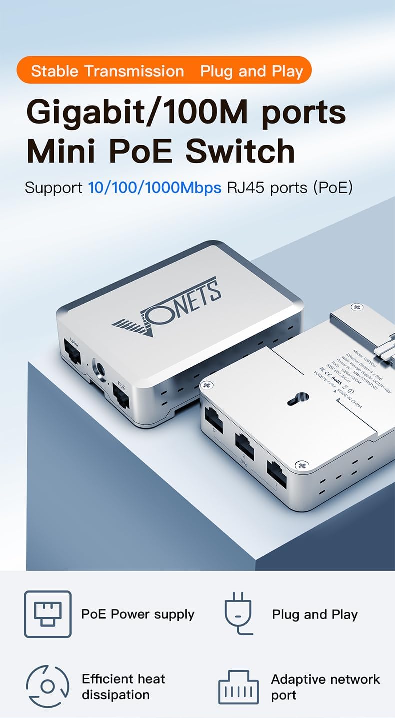 VONETS VSP500 Industrie 5 Ports PoE Gigabit Switch Gigabit Ethernet Netzwerk Switch Ethernet RJ45 Sp
