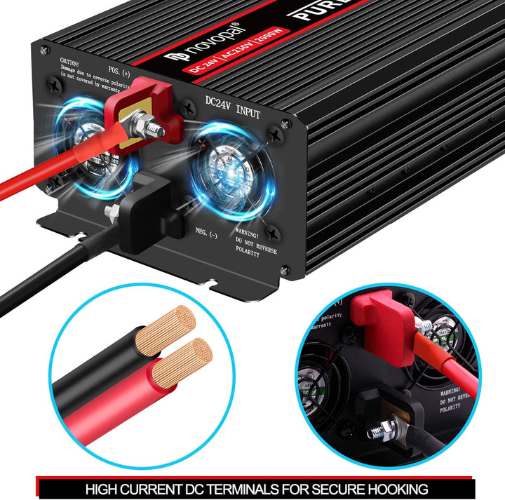 novopal 2000W KFZ Reiner Sinus Spannungswandler-Auto Wechselrichter 24v auf 230v Umwandler-Inverter
