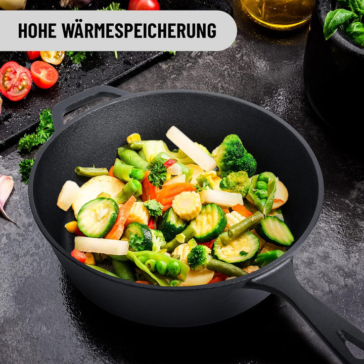 Tortillada - Gusseisen Topf zum Brot Backen | Dutch Oven (3.5 Liter) | 2 in 1 Combo Kocher | Beschic