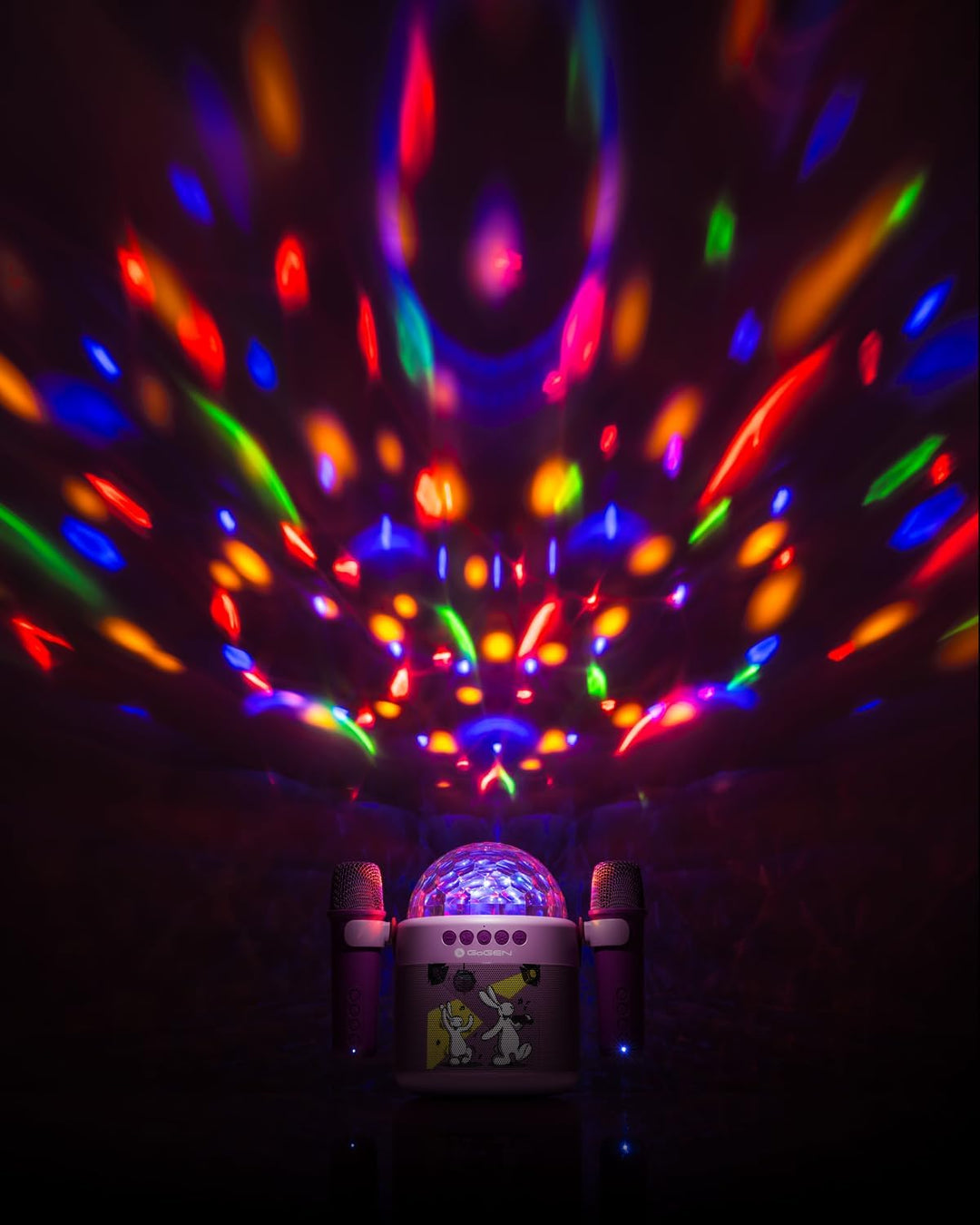 GOGEN Disco Kinder‑Bluetooth‑Party‑Lautsprecher I 6,5W I Karaoke mit 2 Mikrofonen I Licht‑Effekte I