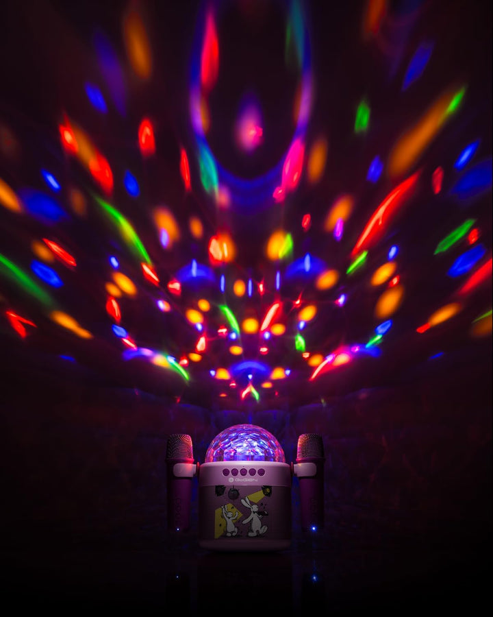 GOGEN Disco Kinder‑Bluetooth‑Party‑Lautsprecher I 6,5W I Karaoke mit 2 Mikrofonen I Licht‑Effekte I