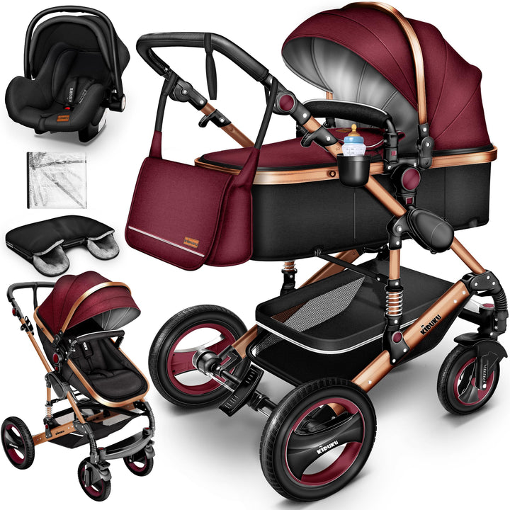 KIDUKU® 3 in 1 Kinderwagen XXL Komplettset | Kombikinderwagen Set inkl. Babywanne Buggy Sportsitz &amp;