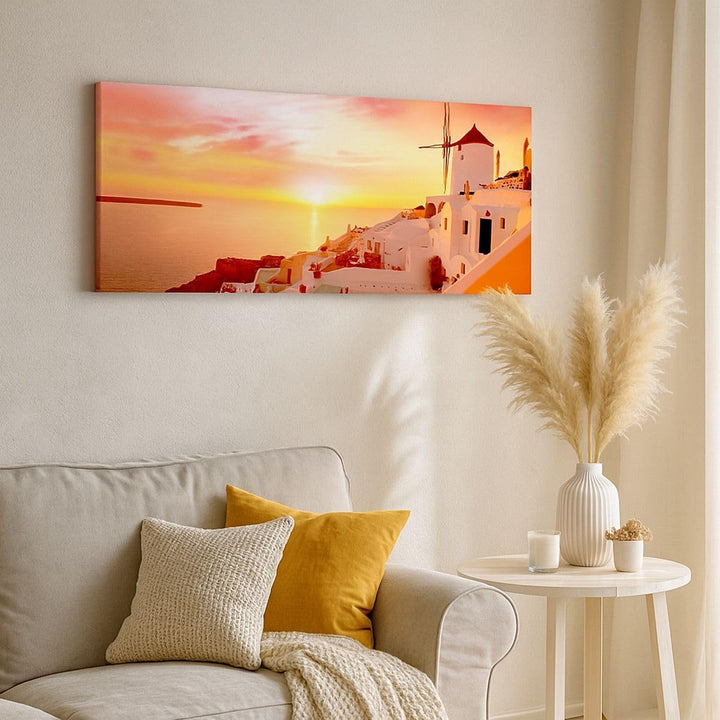 Wandbilder Dekoration Wohnzimmer Santorini Griechenland Urlaub Panorama Bilder auf Leinwand 120x50cm
