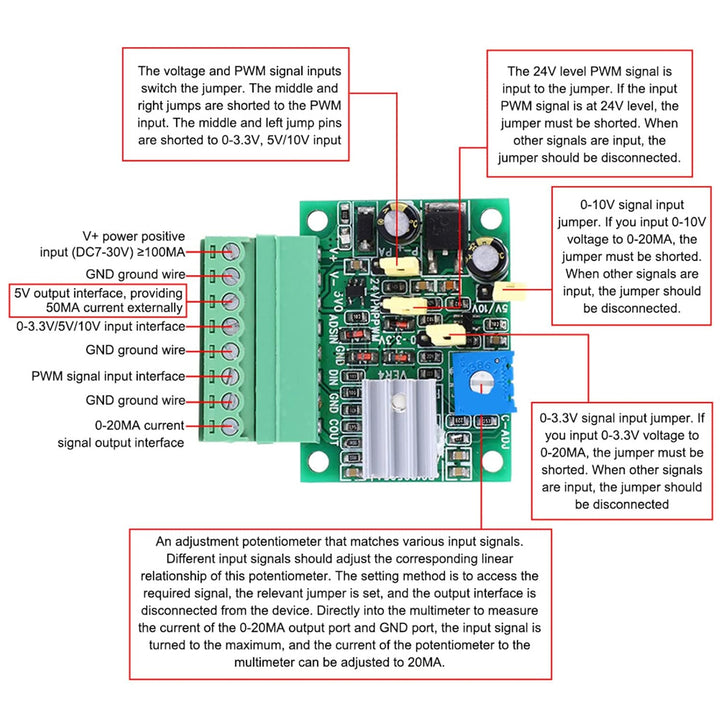 PWM-Spannungswandler Multifunktionales PWM-Signal zu 0-20MA 0-3.3V/0-5V/0-10V Spannung zu 0-20MA-Umw