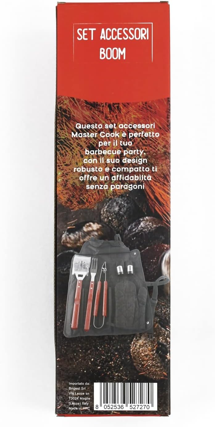 MasterCook Professionelles Grillzubehör-Set aus Stahl mit Grillschürze, BBQ-Zubehör-Set mit Zange, G