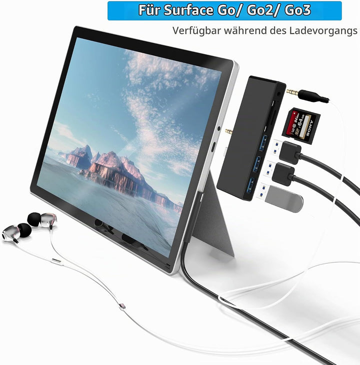 Surface Go Docking Station, USB C Hub Surface Go /Go2 /Go3 mit USB3.0+2 USB 2.0+SD Kartenleser+Micro