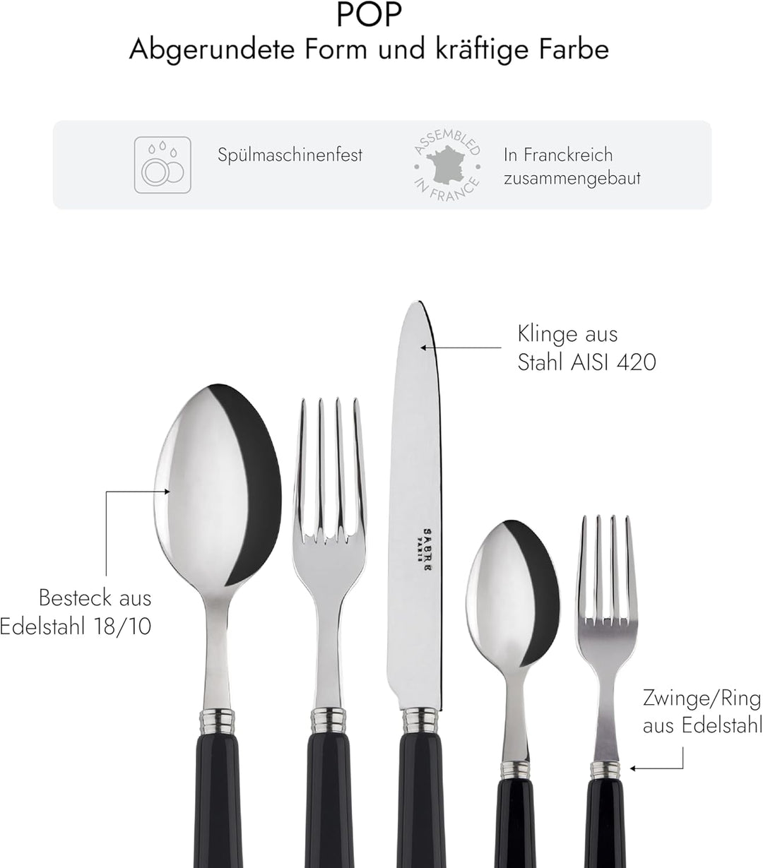 SABRE PARIS - Tafelbesteck-Set, 5-teilig - Pop - Messer, Gabel, Esslöffel, Teelöffel & Kuchengabel -