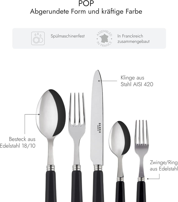 SABRE PARIS - Tafelbesteck-Set, 5-teilig - Pop - Messer, Gabel, Esslöffel, Teelöffel & Kuchengabel -