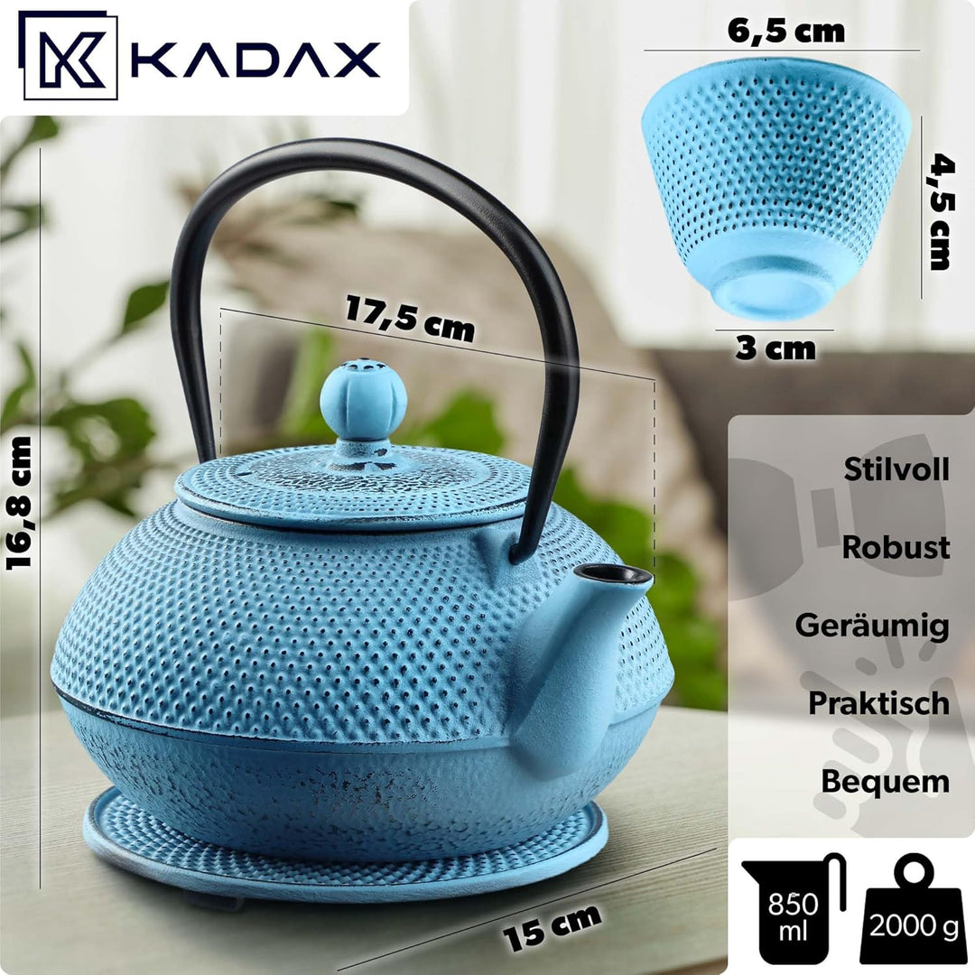 KADAX Japanische Teekanne, 850ml Gusseiserner Kessel, ⌀15cm Kanne mit Netzfilter und robustem Griff,