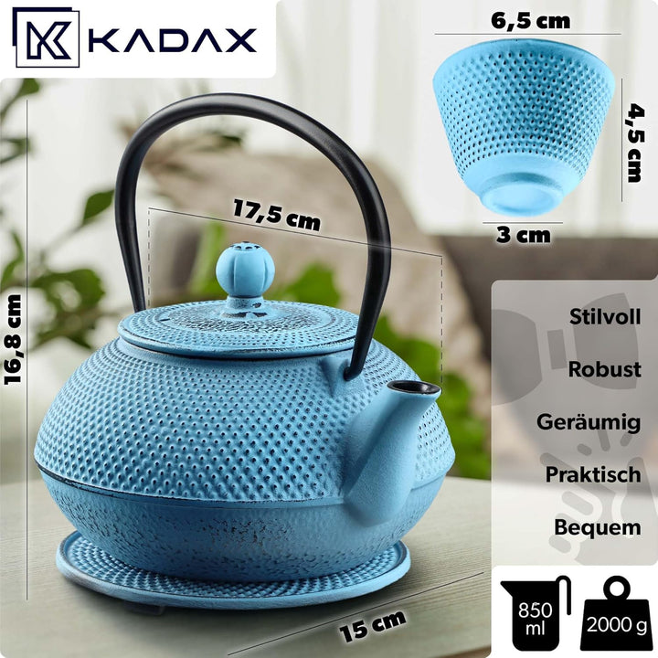 KADAX Japanische Teekanne, 850ml Gusseiserner Kessel, ⌀15cm Kanne mit Netzfilter und robustem Griff,