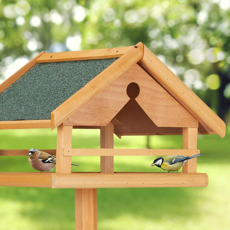 Relaxdays Vogelfutterhaus mit Ständer, gross, wetterfestes Dach, Garten, Holz Vogelhaus HBT 120 x 62