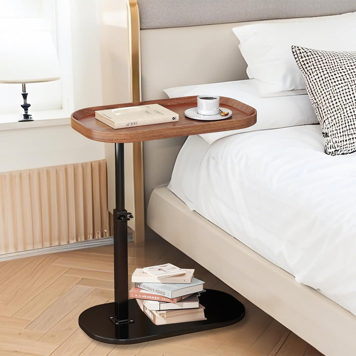 Beistelltisch C Form Höhenverstellbar 30x45cm, Holz Klein Couchtisch Sofatisch mit 360° Drehbar, Ova