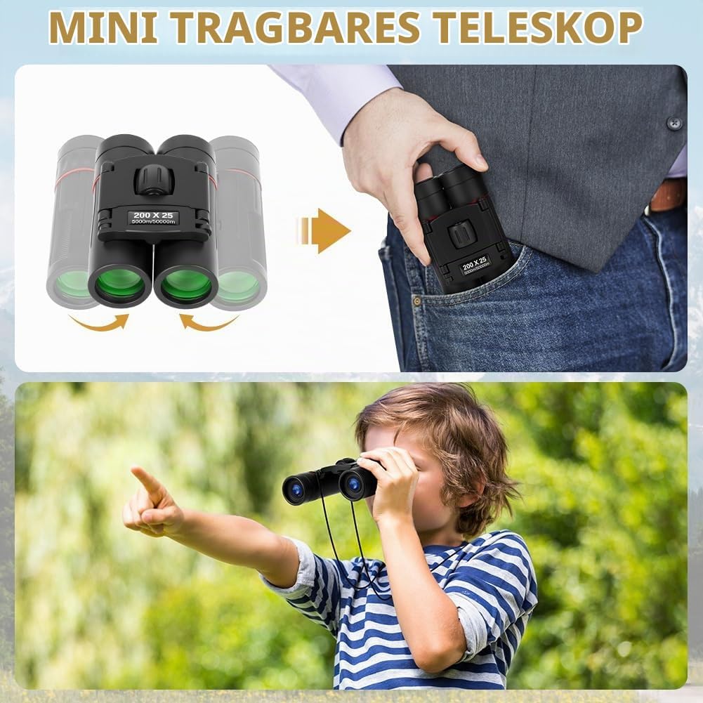 OFFCUP 200x25 Kompakt Fernglas für Erwachsene und Kinder, Ferngläser mit Tragetasche FaltbaresFeldst