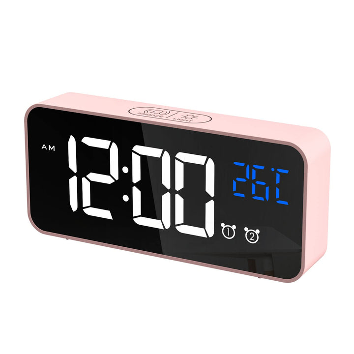 CHEREEKI Digitaler Wecker, LED Digitaluhr mit Temperaturanzeige Tragbarer Spiegelalarm Tischuhr mit