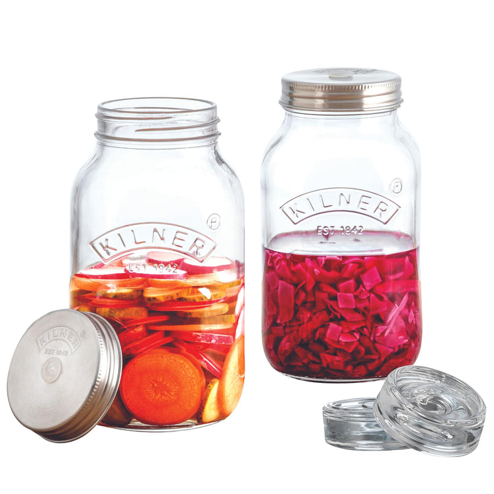Kilner Fermentier Set, 2 Gläser á 1 Liter Fermentierglas, Transparent, 10 x 10 x 18 cm 2 x 1 Liter S