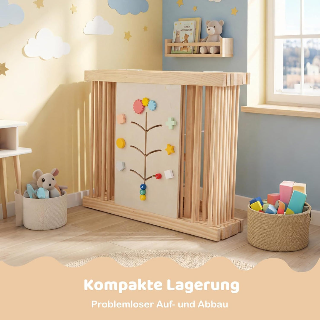 COSTWAY Baby Laufstall aus Kiefernholz, 160 x 160 cm, Laufgitter faltbar inkl. 8 Paneele, Krabbelgit
