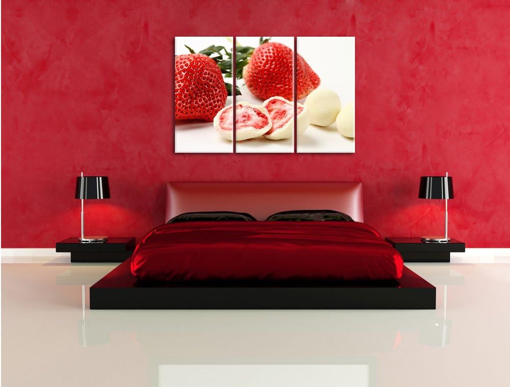 Pixxprint Erdbeeren mit Schokolade umhüllt als Leinwandbild/Grösse: 3 Teilig (120x80 cm) cm/Wandbild