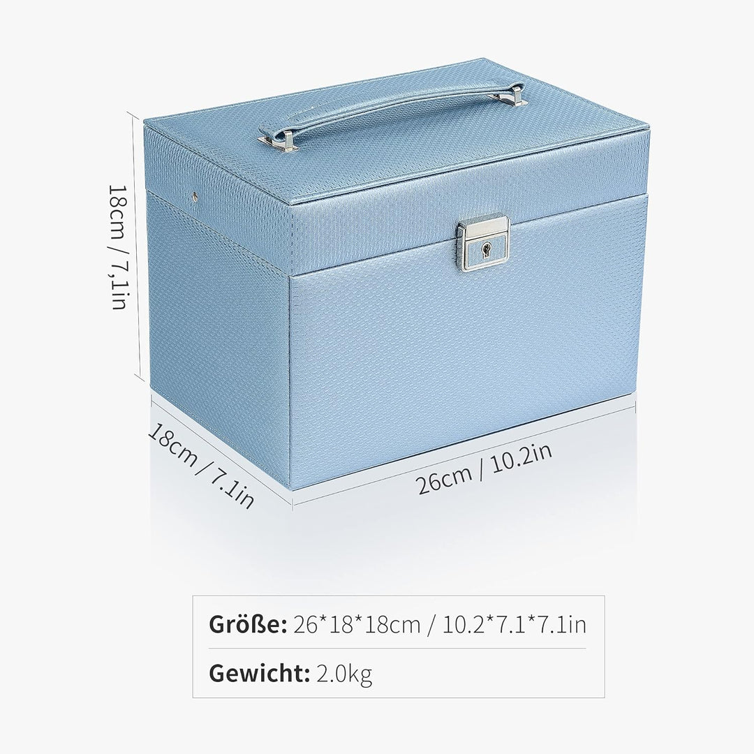 ADEL DREAM Schmuckkasten, Schmuckkoffer, gross, abschliessbar, 4 Ebenen mit 3 Schubladen, mit Spiege