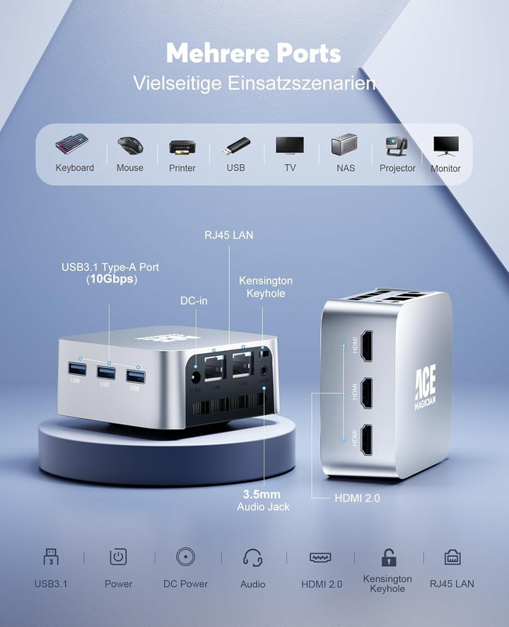 ACEMAGICIAN T8Plus Mini PC,12th Gen Ιntel Alder Lake N100 Mini PC (bis zu 3,40 GHz),12GB LPDDR5 256G