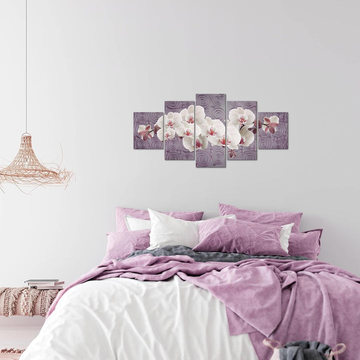 Runa Art Wandbilder Blumen Orchidee 5 Teilig Bild auf Vlies Leinwand Deko Wohnzimmer Abstrakt Violet