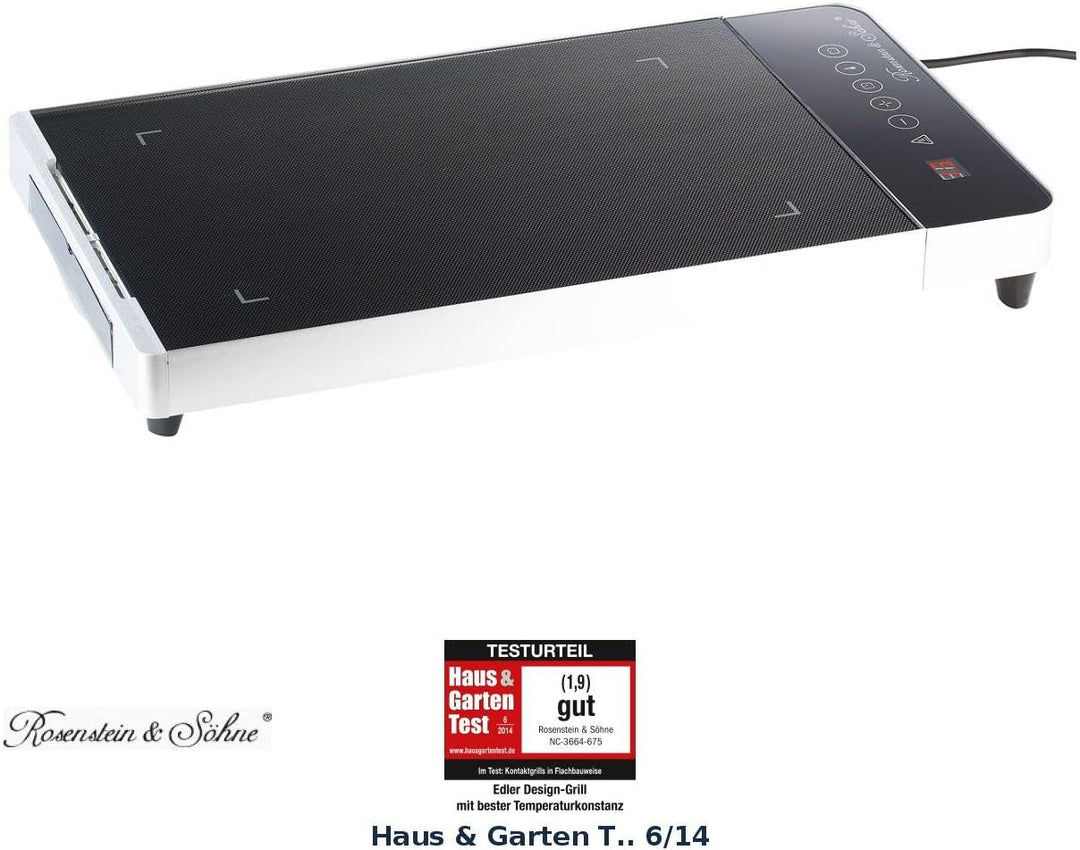 Rosenstein & Söhne Ceran Grill: Tisch-Glasgrill mit Touchpad und Timer, 800 W, bis 300 °C (Glaskeram