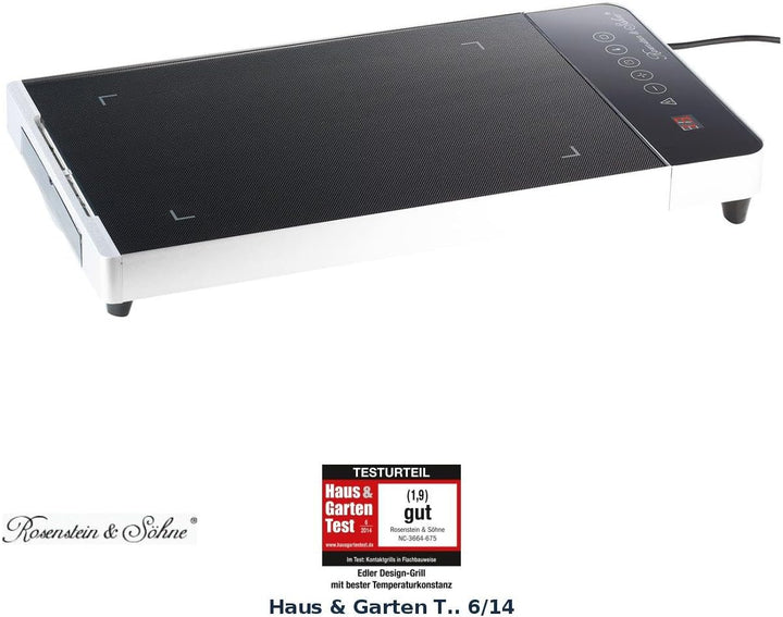 Rosenstein & Söhne Ceran Grill: Tisch-Glasgrill mit Touchpad und Timer, 800 W, bis 300 °C (Glaskeram