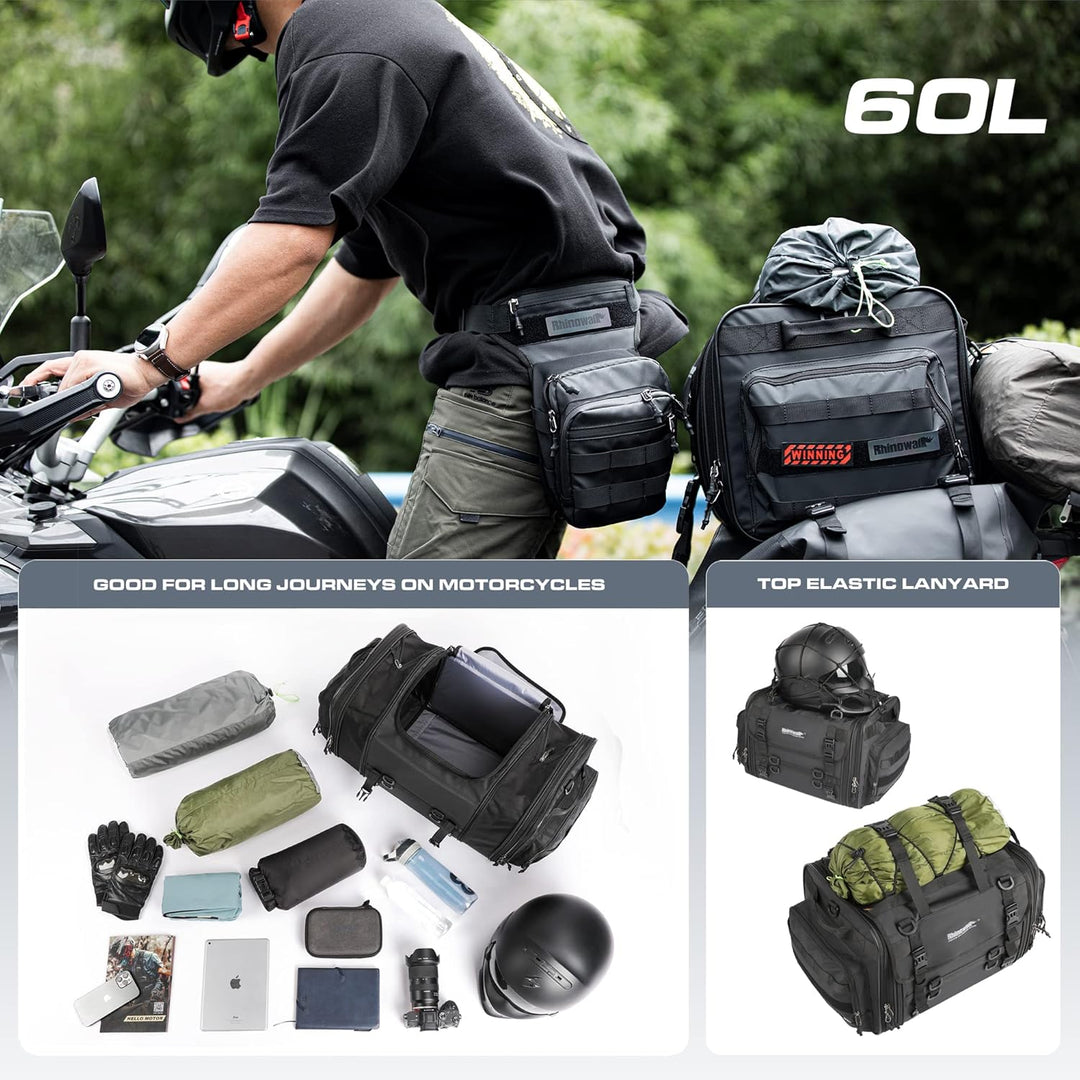 Rhinowalk Motorrad Sitztaschen 40-60L Wasserdicht Motor Rücksitztasche Gepäcktasche Hecktasche Erwei