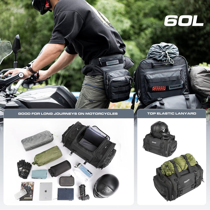 Rhinowalk Motorrad Sitztaschen 40-60L Wasserdicht Motor Rücksitztasche Gepäcktasche Hecktasche Erwei