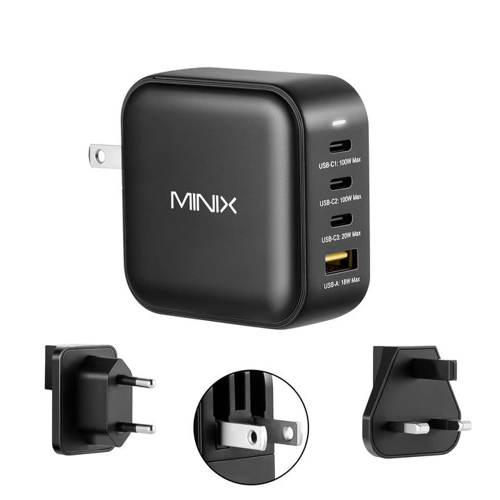 MiniX NEO P3 100W Turbo 4-Ports GaN Wall Charger, 3 x USB-C Port Fast Charging Adapter(Max 100W/20W)