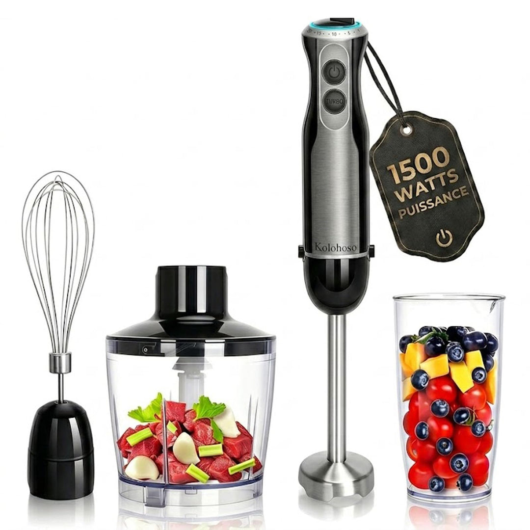 1500W Stabmixer, 20 einstellbaren Geschwindigkeiten 4 in 1 Pürierstab TURBO-Modi, Professioneller, S