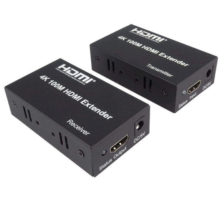 PremiumCord 4K HDMI Extender auf 100m über EIN Cat5e/Cat6 Kabel, Metallgehäuse, LED Status, Kompatib