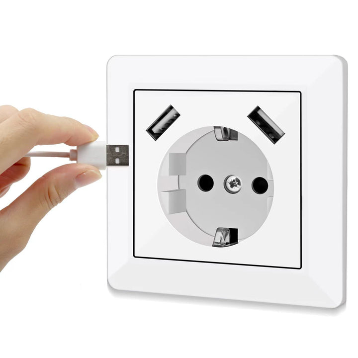 Steckdose mit USB Ports 3.4 Amp Design Schutzkontakt Wandsteckdose einfach USB Steckdose unterputz L