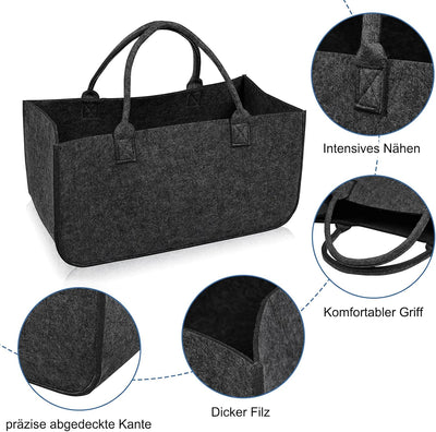 YRHome 4 Stück Kaminholztasche Filz Tasche Filztasche Filztaschen Faltbar Shopper Kaminholz Einkaufs